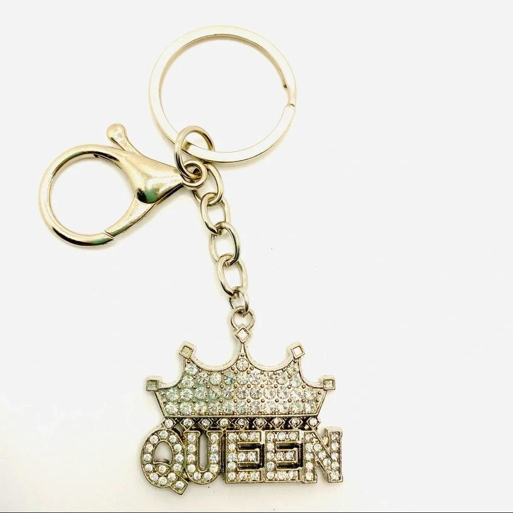 Purse Charm Key Chain Queen Crystals set in Silver tone. SUPER BRILLIANT